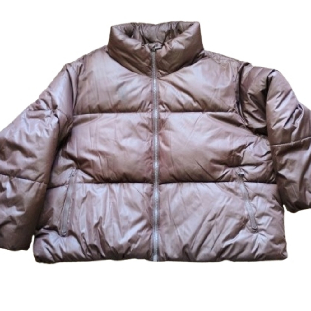 NEW Old Navy puffer jacket XXL cropped brown adjustable waist